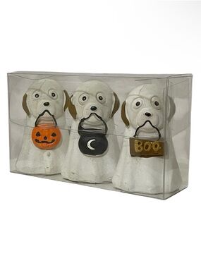Viral Dollar General Set of 3 Halloween Ghost Dog Figurines w/Buckets - NWT **